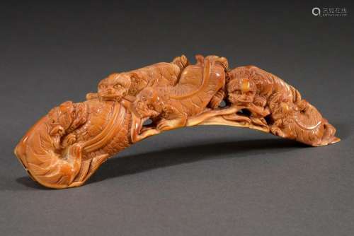 Fine ivory carving "Five Shishis" Japan circa 1900