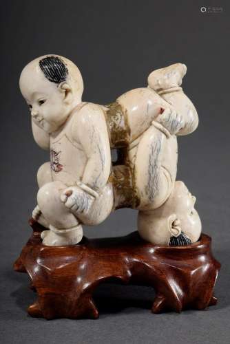 Chinese ivory carving "Two playing children" on re...