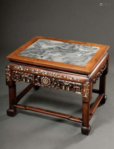 Chinese Blackwood stool/side table with floral mother-of-pea...