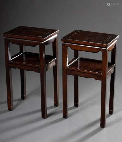 Pair of Chinese side tables with intermediate shelf early 20...