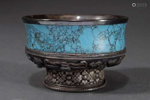 Butter tea bowl "Jha Phor" turquoise with silver m...