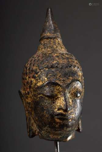 Head fragment of Buddha bronze with remains of gilding