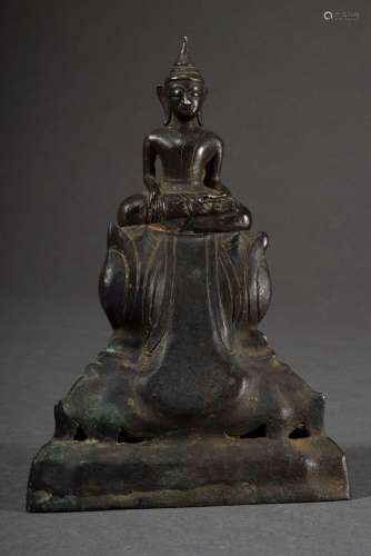 Sitting enthroned Buddha cast metal