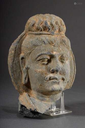 Gandhara fragment "Bodhisattva Head" grey schist (...