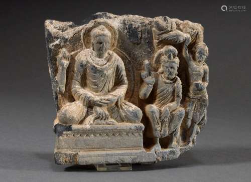Gandhara fragment "Enthroned Buddha with secondary figu...