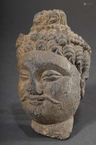 Small Gandhara fragment "Bodhisattva head" grey sc...