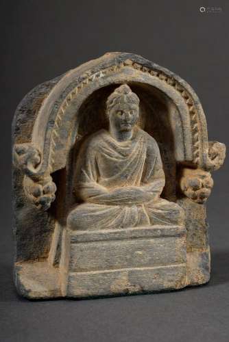 Gandhara fragment "Enthroned Buddha" grey slate