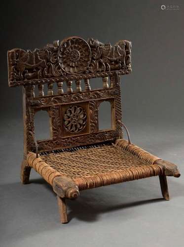 Indian wedding chair with richly carved frame "horses p...