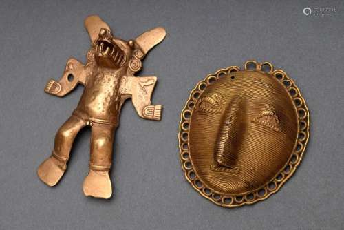 2 Various South American amulets: Gold Tumbaga figure "...