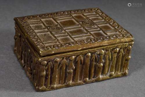 Rectangular Ashanti gold dust box with applied relief "...