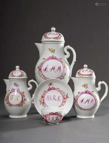 4 Various pieces of Wallendorf porcelain with polychrome rib...