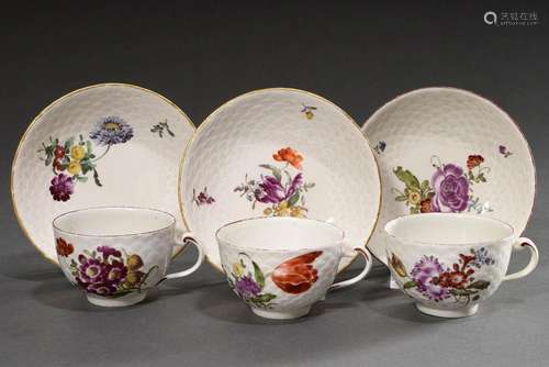 3 Ludwigsburg cups/UT with polychrome painting "Flowers...