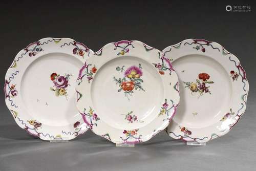 3 Ludwigsburg plate with polychrome painting "flowers&q...