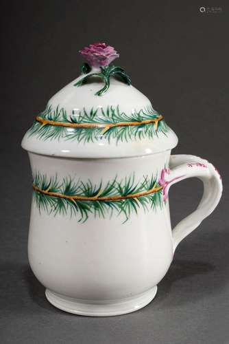 Meissen lidded cup with polychrome painting "fir green&...