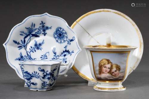 2 Various Meissen cups/saucers with "onion pattern"...