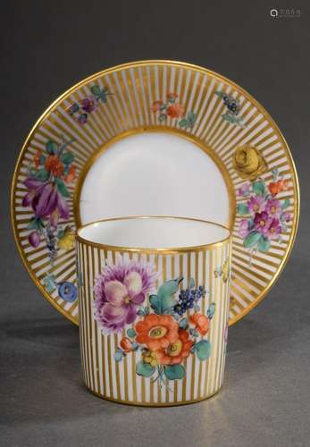 Nymphenburg Art Nouveau mocca cup/saucer with polychrome flo...