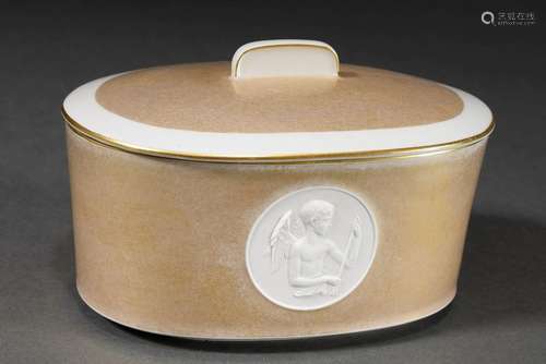 KPM lidded box "Arcadia" with gold dust decoration...