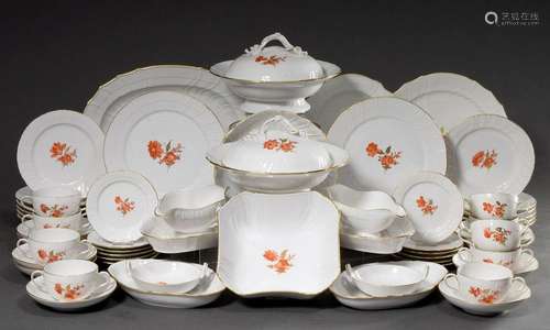 55 pieces KPM dinner service "Rocaille" with flowe...