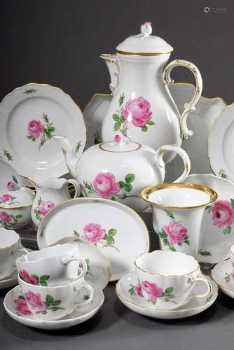 33 pieces Meissen coffee and tea service "Red Rose"...