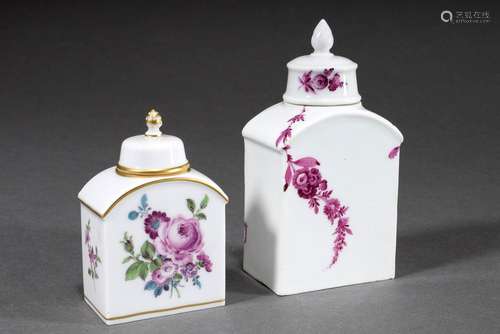 2 Various Meissen tea caddies with purple camaieu painting &...