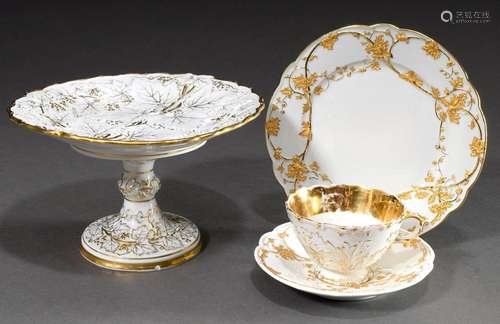 2 Various pieces Meissen: Table centrepiece with gilded vine...