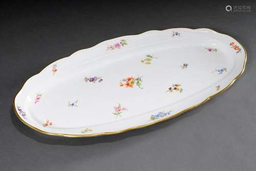 Oval Meissen meat platter "Streublümchen" with gol...