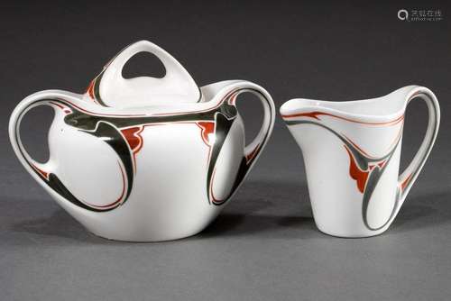 2 Various pieces of Art Nouveau porcelain: sugar bowl and cr...