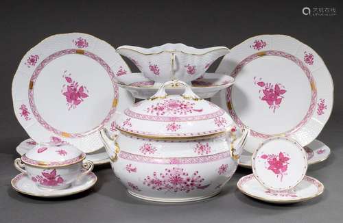 9 pieces Herend porcelain "Apponyi purple" and &qu...