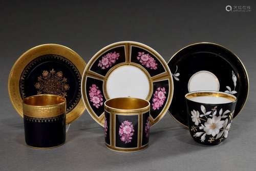 3 Various porcelain mocca cups/saucers with different floral...