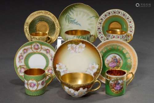 6 Various porcelain mocca cups/saucers with different floral...