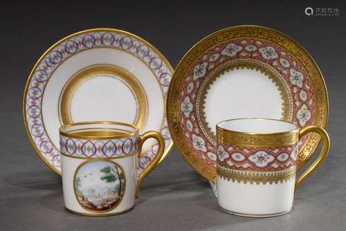 2 Various porcelain mocca cups/saucer with different ornamen...