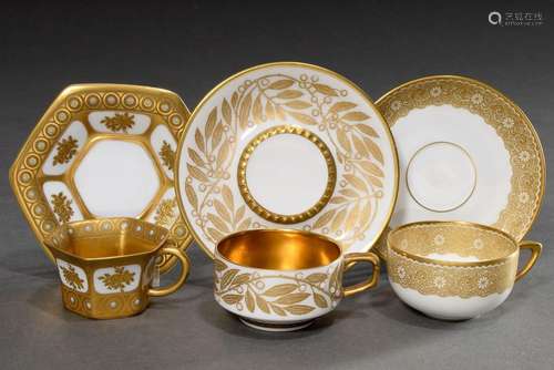 3 Various porcelain mocca cups/saucers with different floral...