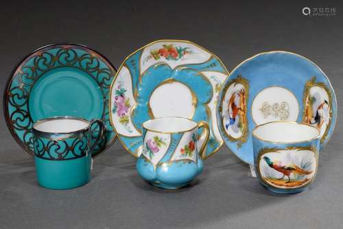 3 Various porcelain demitasse cups/saucers with various flor...