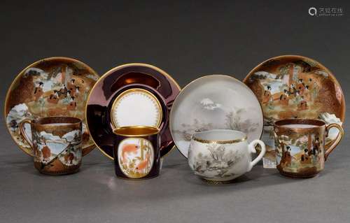 4 Various porcelain mocca cups/saucers with different Asian ...