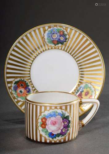 Art Nouveau mocca cup/saucer with polychrome floral painting...