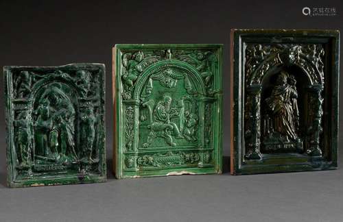 3 Various late Renaissance stove tiles with figural depictio...