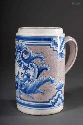 Faience cylindrical jug with blue painting decor "Sailb...