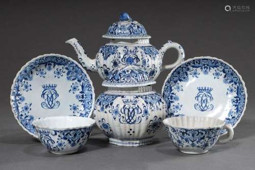 4 pieces Delft faience tea set: teapot (h. 295cm)