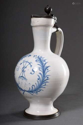 Faience narrow neck jug with blue painting decor "Guild...