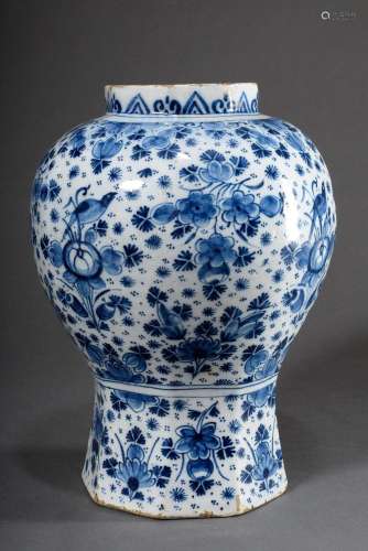 Large faience baluster vase with blue painting decor "s...