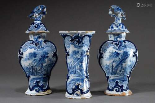 3 Various Delft faience vases from set with blue painting &q...