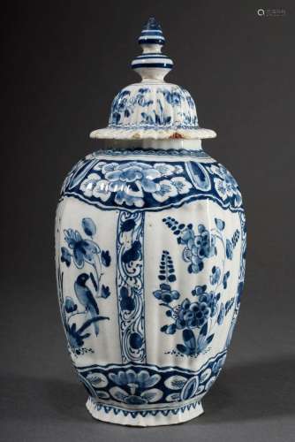 Small faience lidded vase with blue painting decor "Blo...