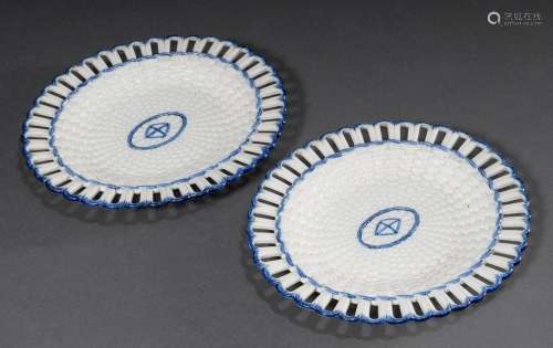 Pair of oval Wedgwood Creamware plates with basket relief an...