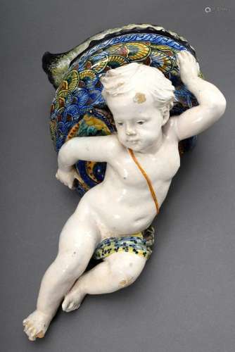 Italian majolica wall vase "Winged putto with snail she...