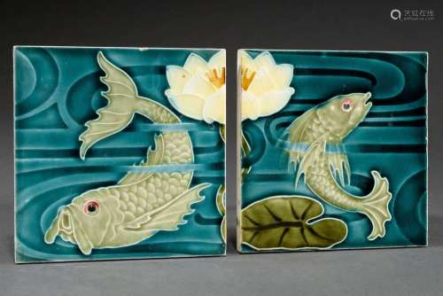 2 pairs of Art Nouveau tiles "Fishes" Villeroy &am...