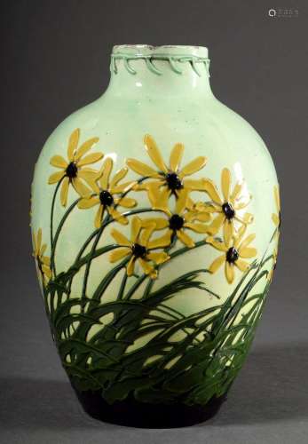 Tonwerke Kandern vase "Starflowers" yellow and gre...