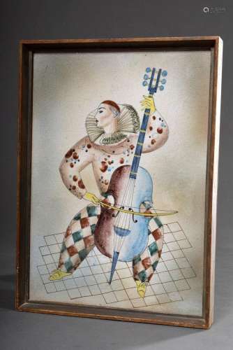 Majolica tile with coloured painting "Harlequin with ce...
