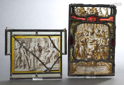 2 Various leaded glazes with figural depictions "Christ...