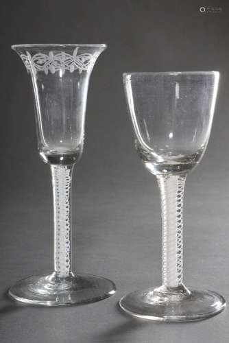 2 Various goblets or thread glasses with spirally fused milk...