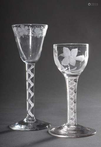 2 Various goblets or thread glasses with spirally fused glas...